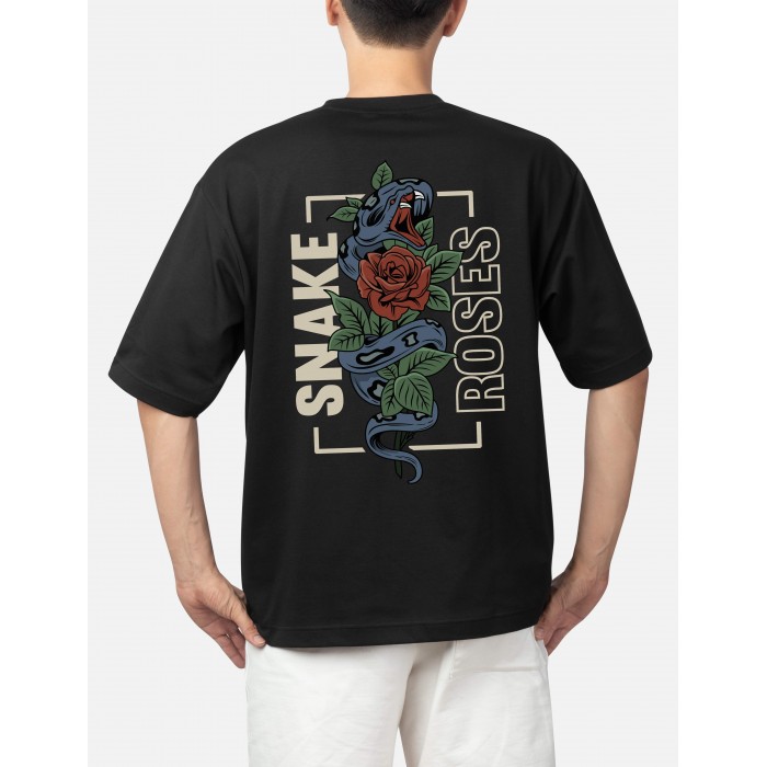 PSO040 Snake Roses BA - Oversize Tshirt %100 Pamuk Kumaş